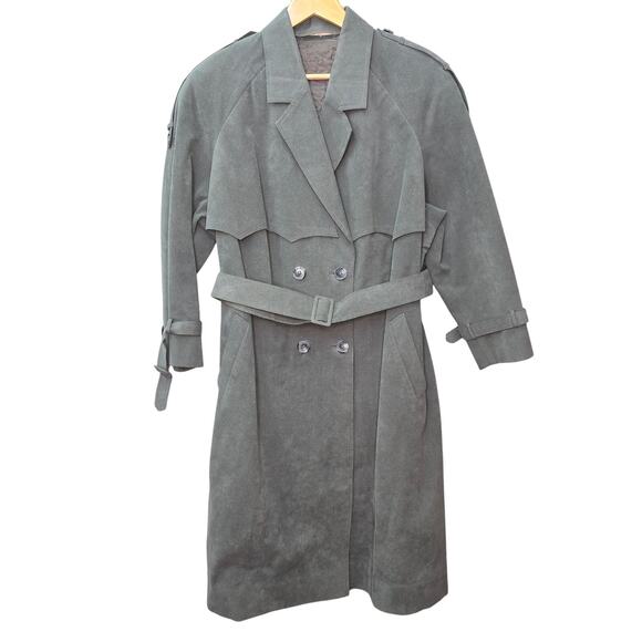 Vtg Princeton Custom Tailors Grey Suede Trench Coat Womens Western Equestrian - Picture 1 of 13